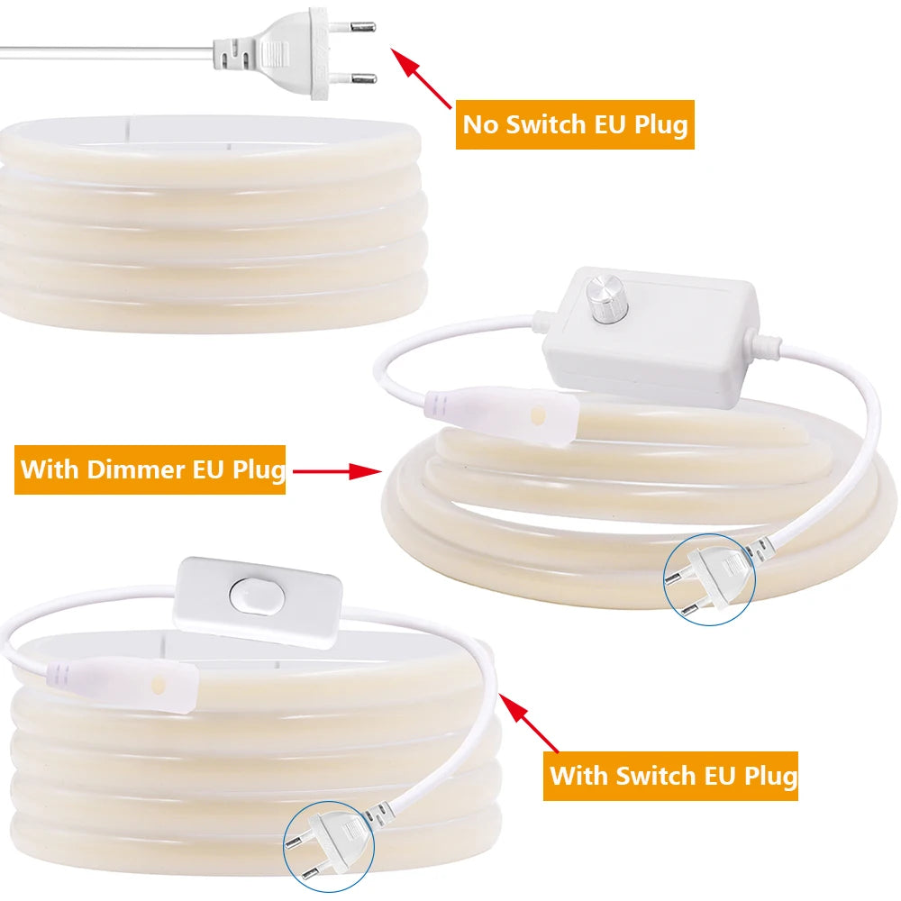 220V Dimmable COB LED Neon Strip Light Dimmer Switch Plug