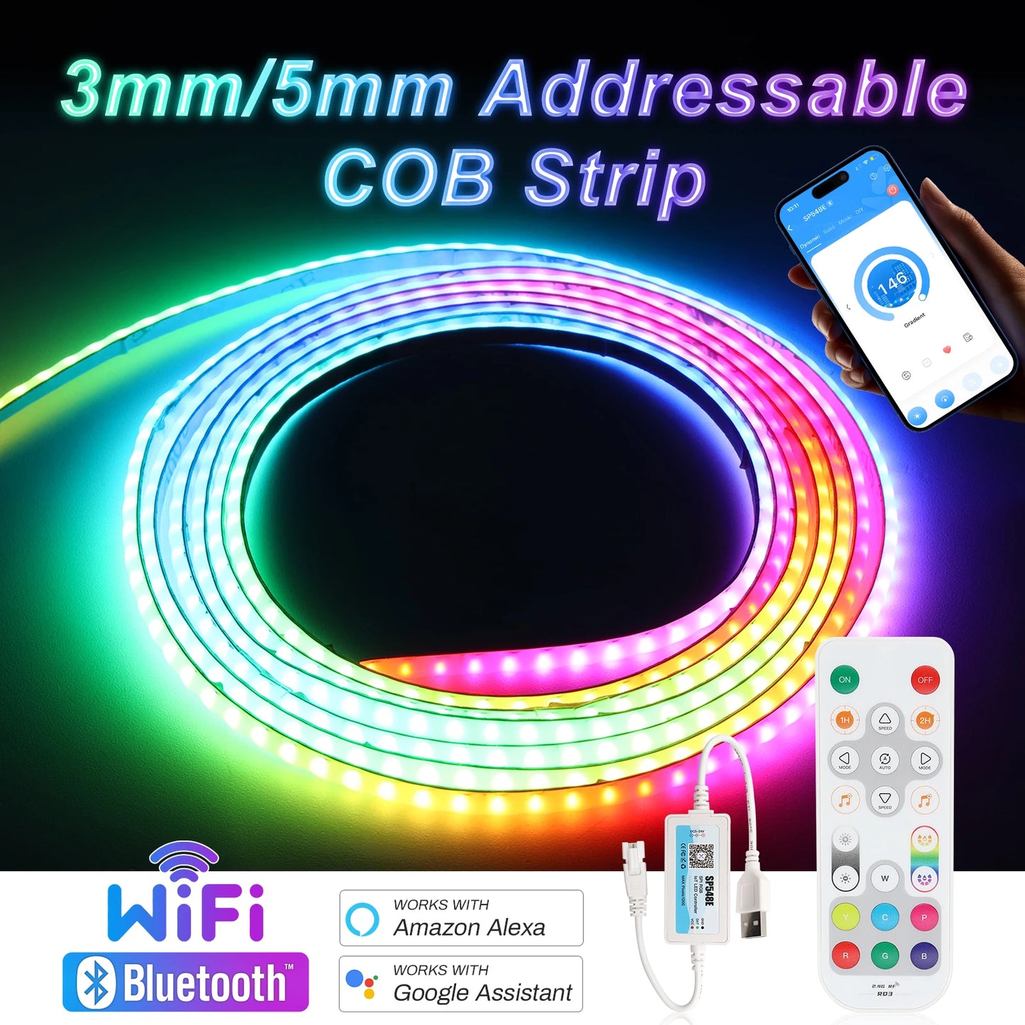 3mm 5mm 5V WS2812B Addressable COB LED Strip