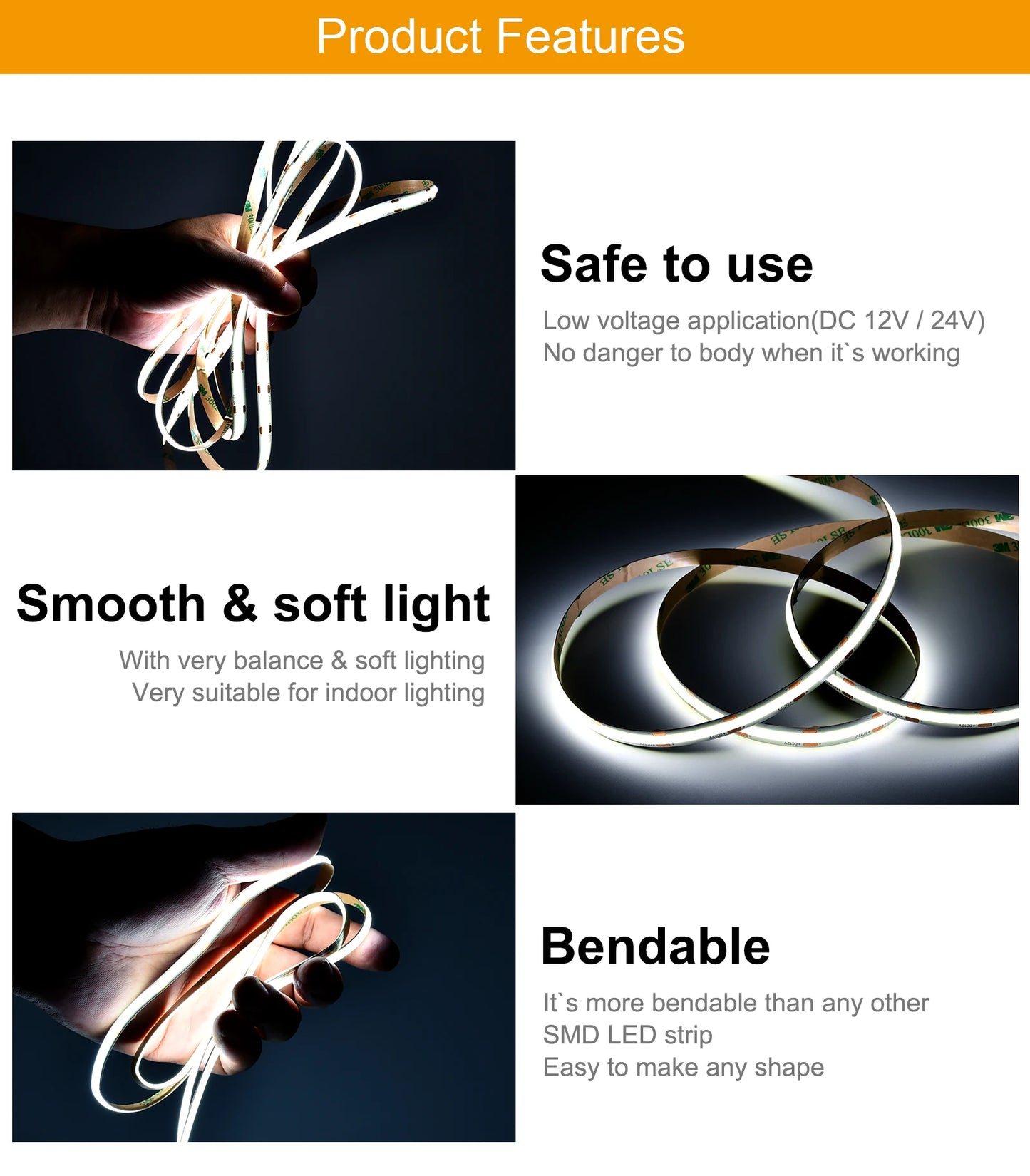 COB LED Strip Lights 320 480 LEDs Flexible 5mm 8mm FOB Tape Light