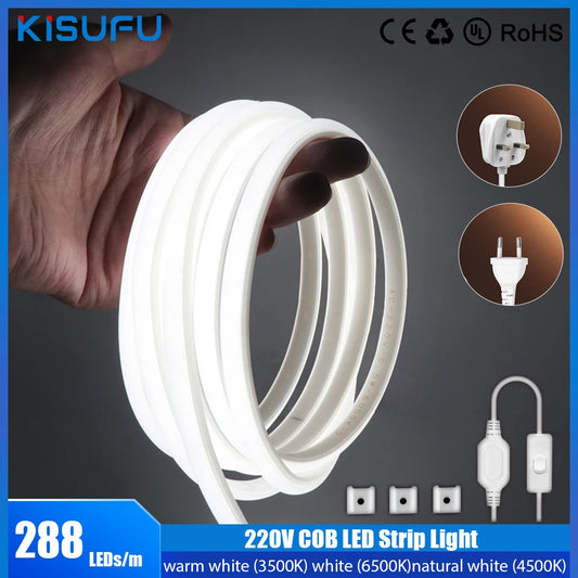 1/35M High Bright COB LED Strip Light 220V 288Leds Neon Strip