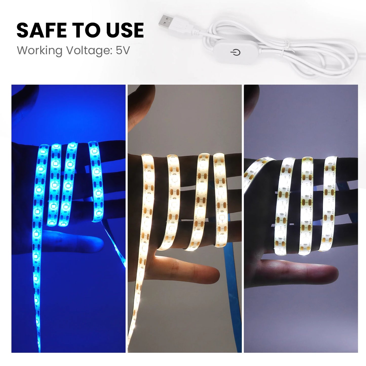 USB LED Strip Light DC5V 2835 With Dimmer/ON OFF Switch