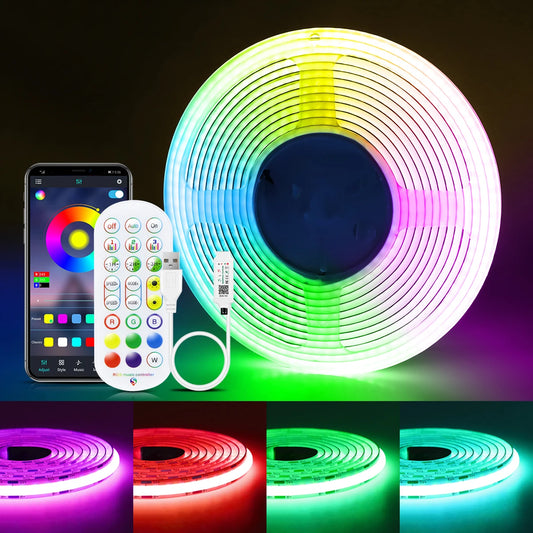 8MM 576LEDs/M Bluetooth RGB COB LED Strip Light USB LED Tape