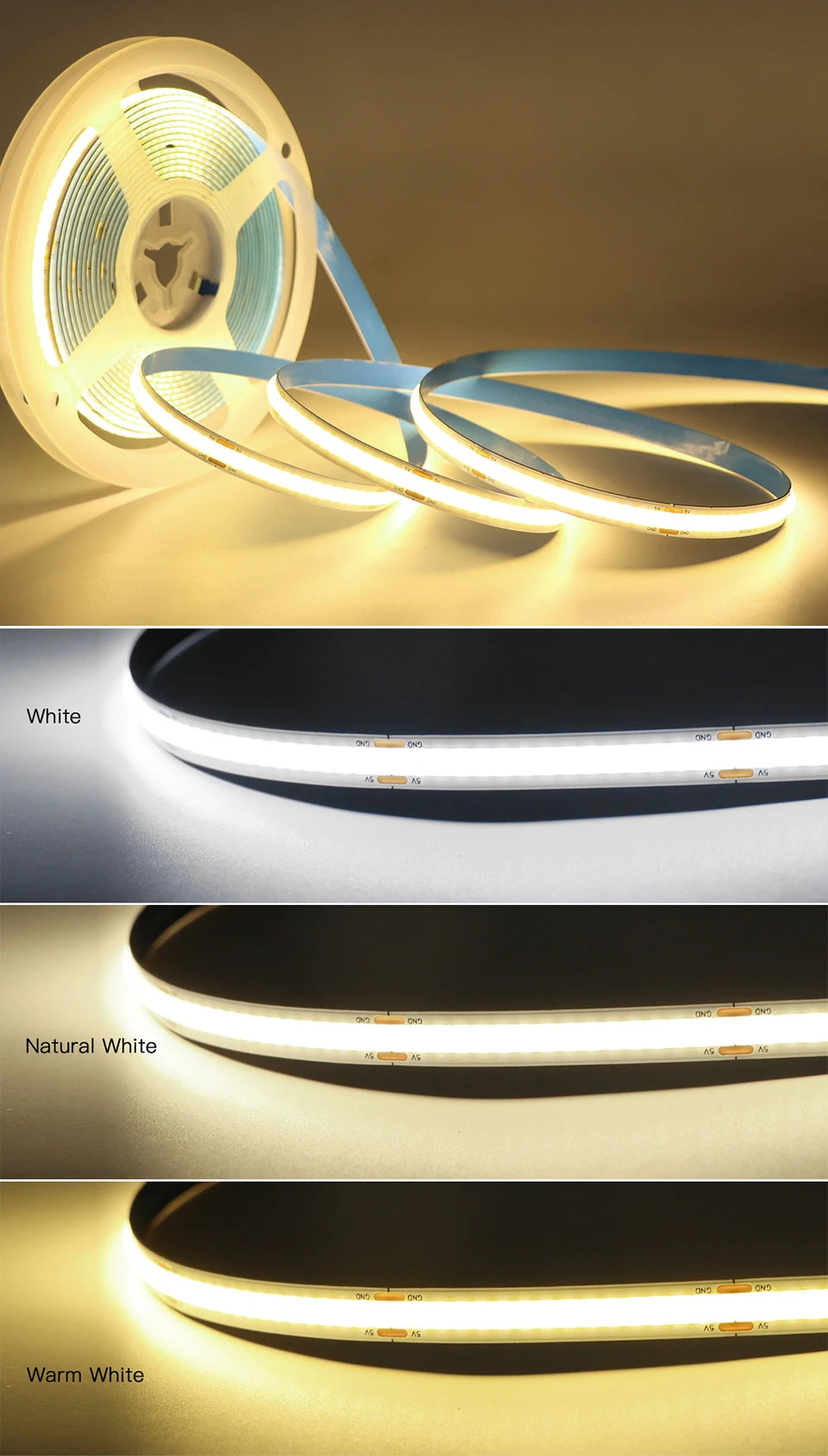 Super Bright USB COB LED Strip Light 320leds/m DC 5V