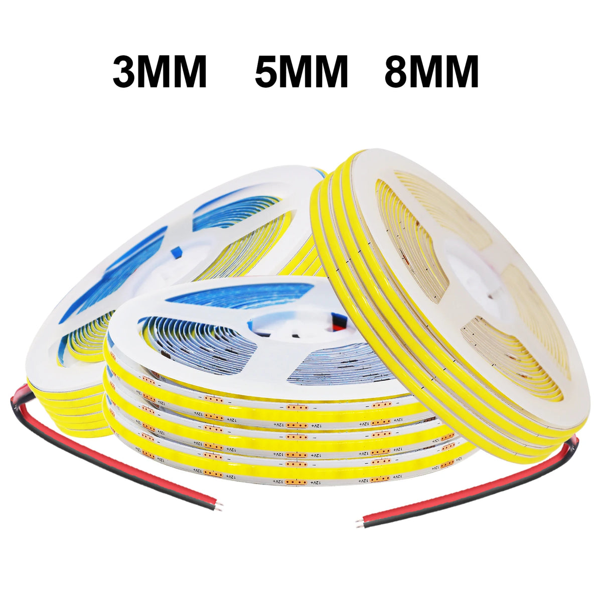3mm 5mm 8mm COB LED Strip Light 5V 12V 320LEDs/m High Density