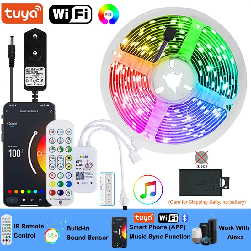 WiFi LED Strip Lights 5-30M 220V 110V RGB 5050 Tape Lamp