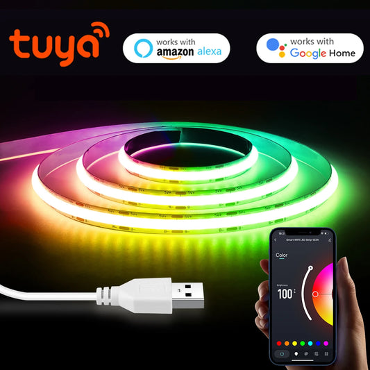 WIFI Alexa Control RGB COB LED Strip DC 5V USB Tuya APP