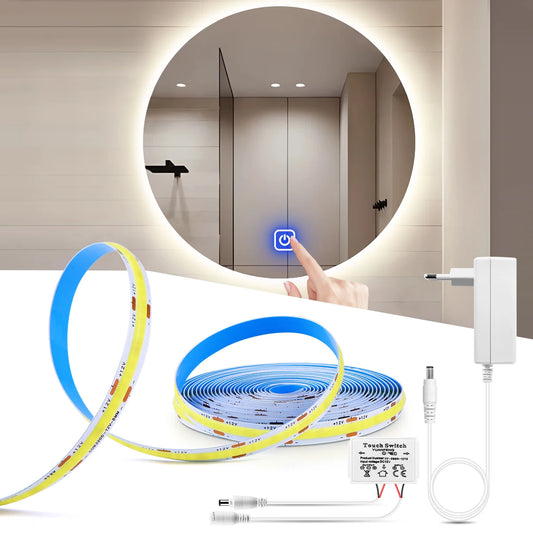 Touch Switch Makeup Mirror Light Dimmable 12V COB LED Strip Lights