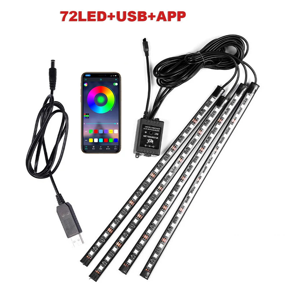 LED RGB Car Foot Ambient Light with USB Cigarette Automotive