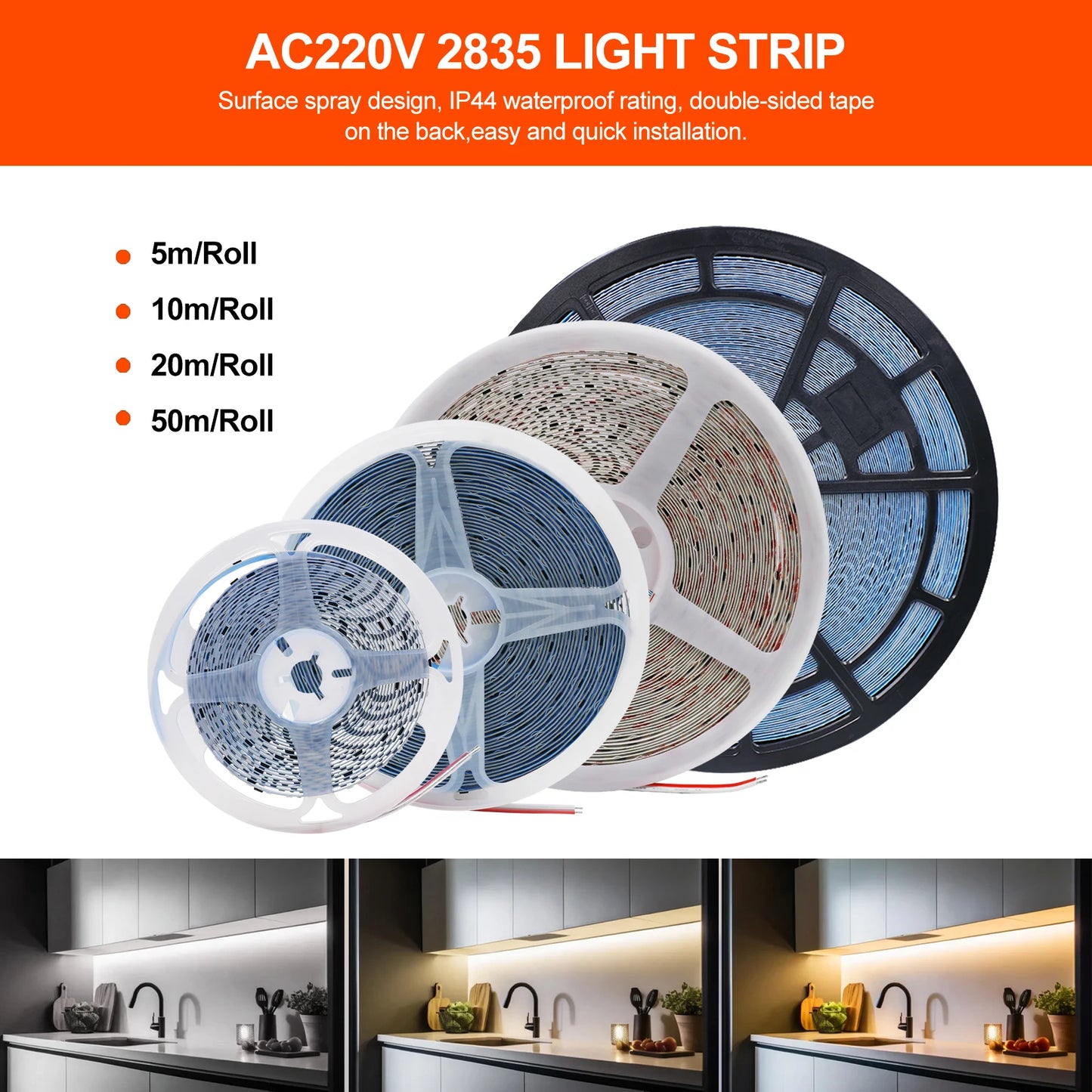 10m 20m 50m 220V 2835 LED Strip Light Flexible Led Tape Lights