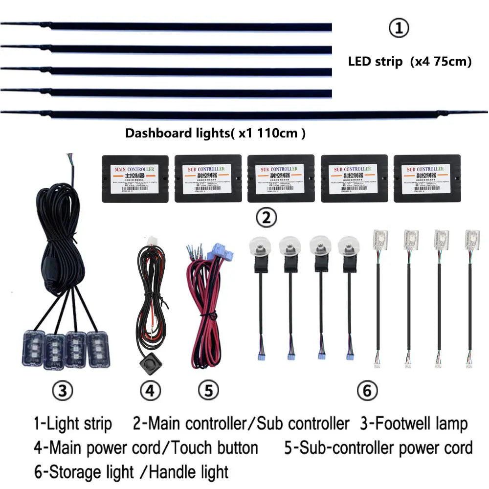 18 In 1 LED Car Ambient Lights Interior LED Acrylic Strip Light