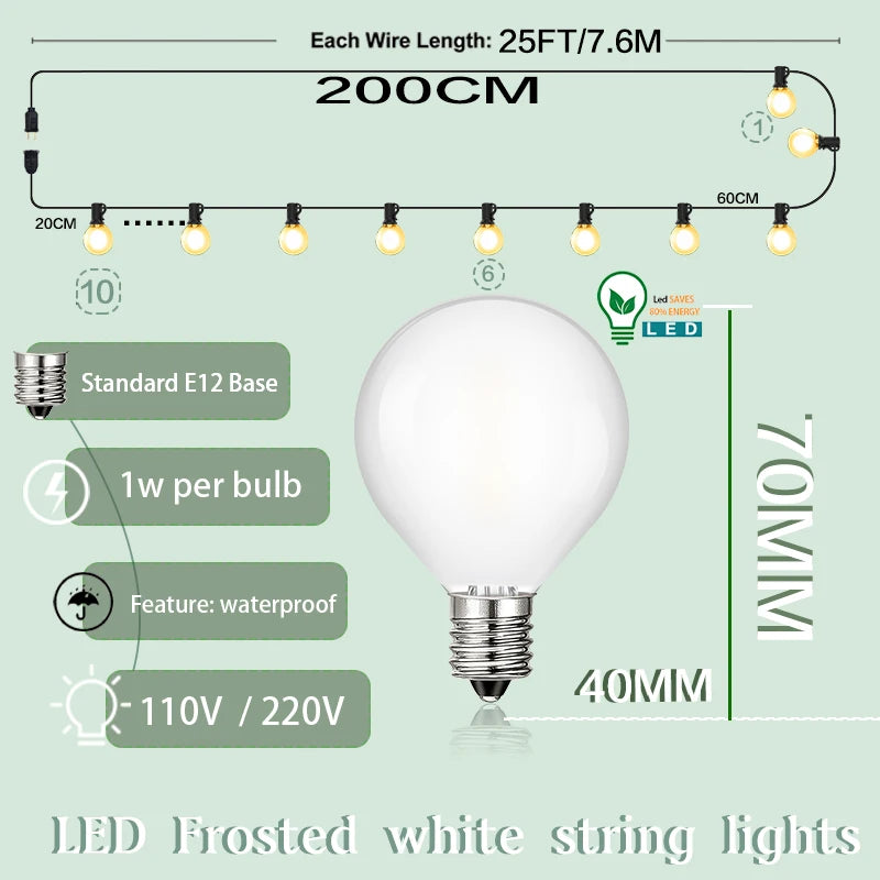 Vintage G40 Frosted Milky Glass String Lights Outdoor