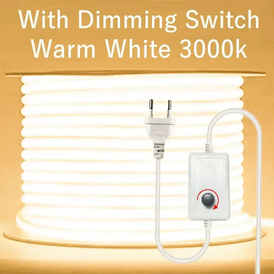1-30M 220V COB LED Lamp Strip 288LEDs/m RA90 Outdoor IP65