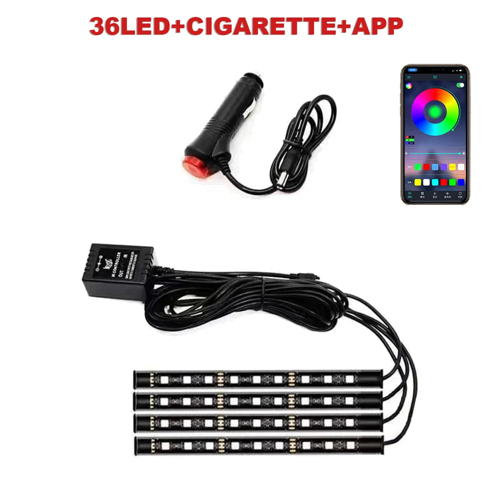 LED RGB Car Foot Ambient Light with USB Cigarette Automotive
