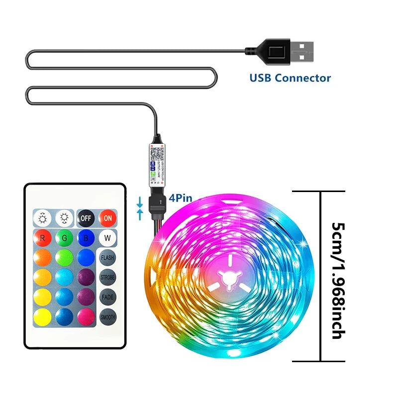 5V LED strip lamp RGB with USB 24 key Bluetooth remote control