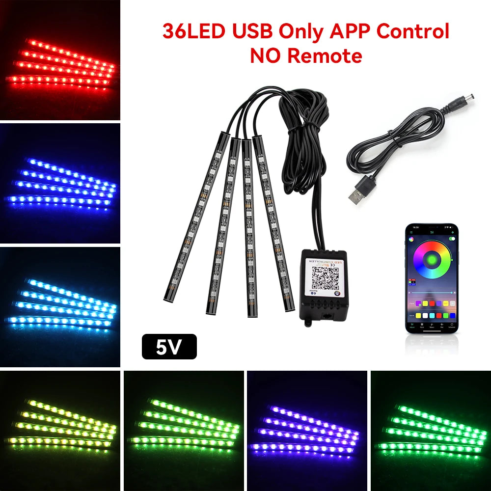 Car Neon LED Interior Ambient Foot Strip Light
