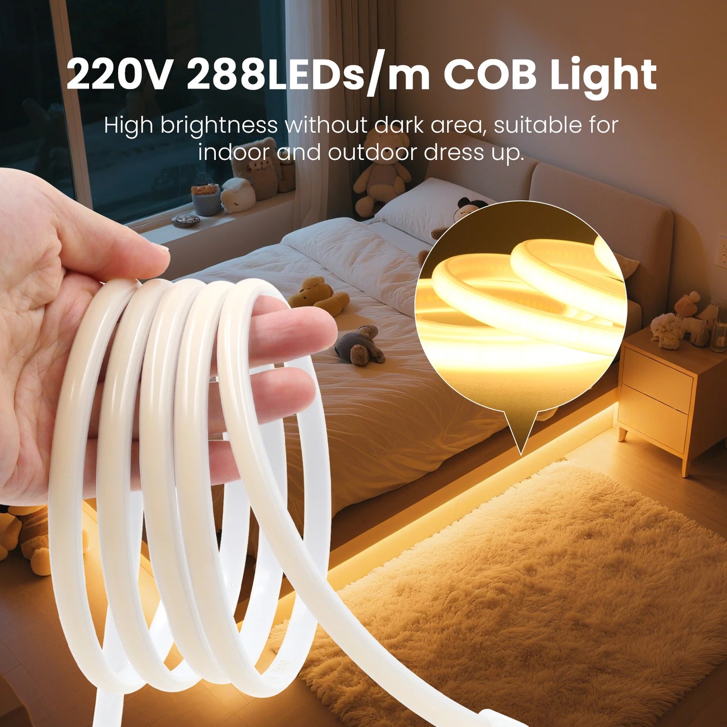 AC 220V Dimmable COB LED Neon Strip With Dimmer Lighting