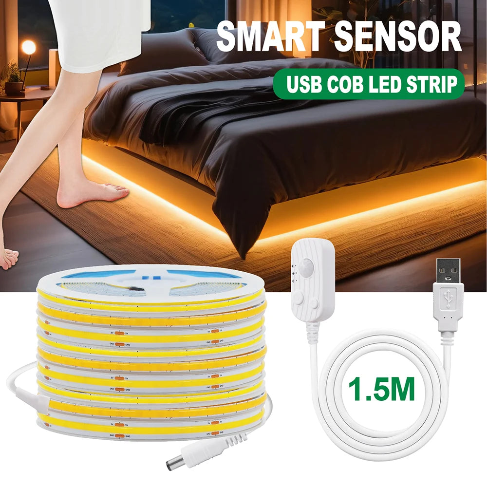 5V 3mm 5mm 8mm COB LED Strip Lights USB Motion Sensor