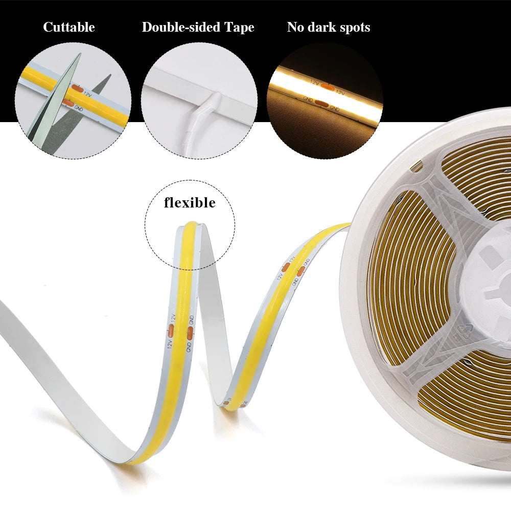COB LED Strip 12V 24V High Density Flexible LED Light BaR