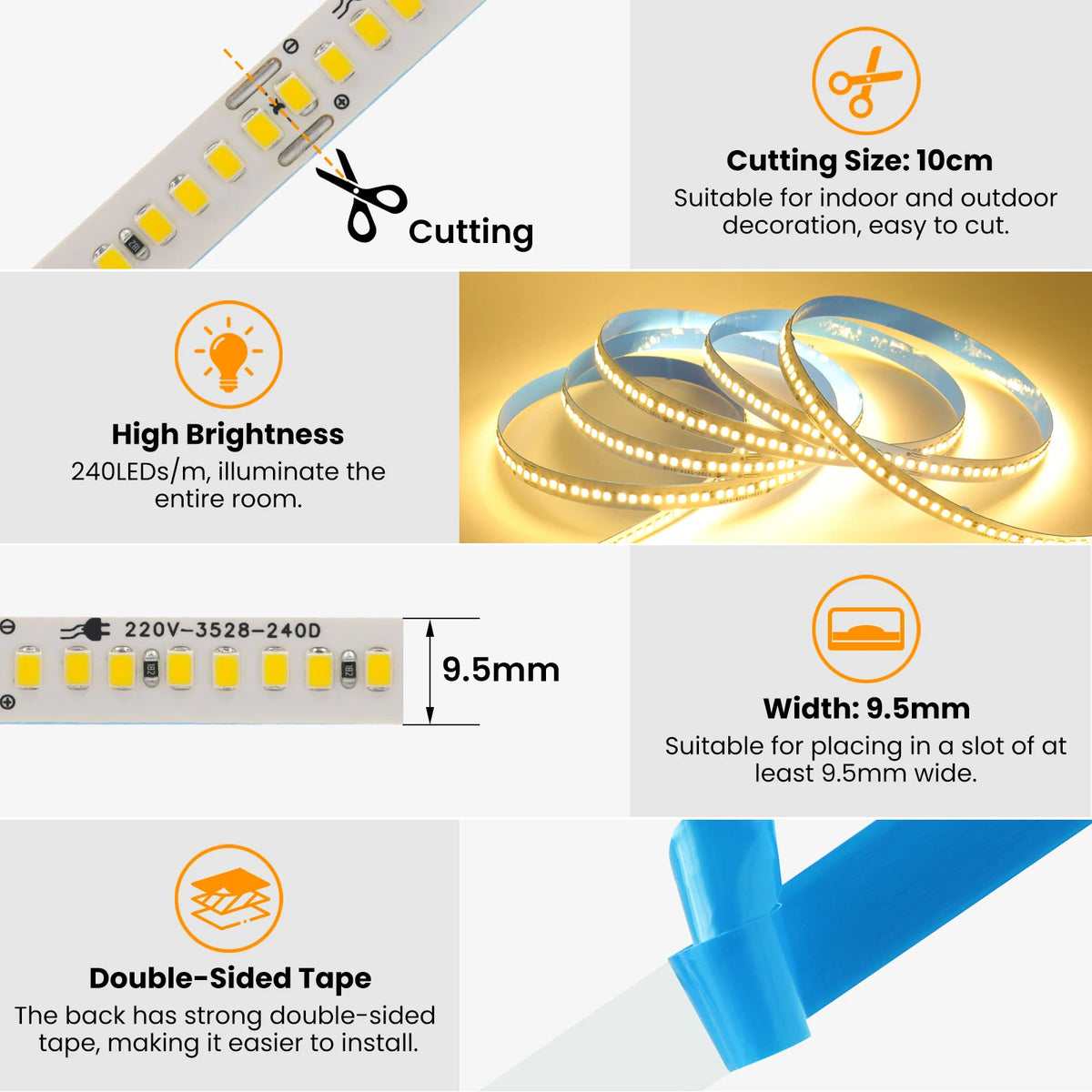LED Strip Lights 220V 110V with EU US Plug High Bright