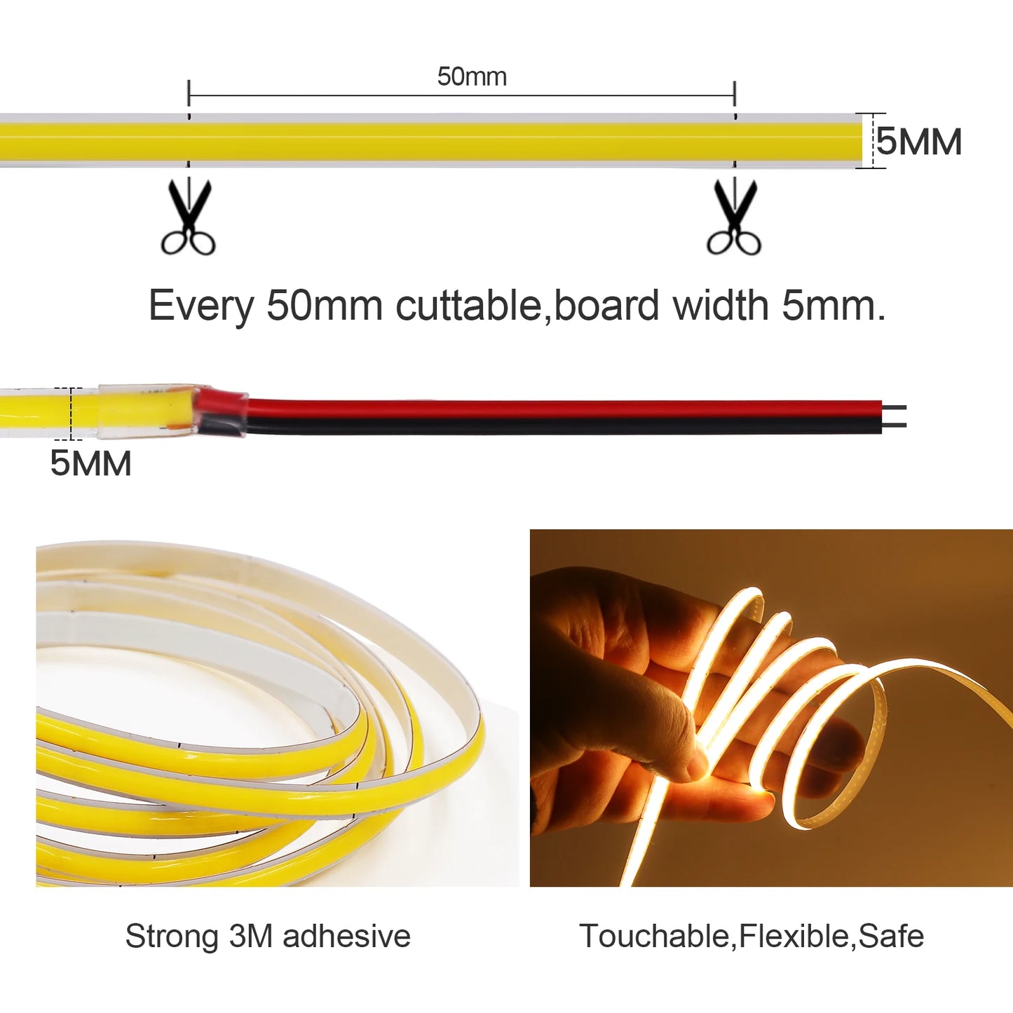 DC 5V 12V COB LED Strip  COB LED Tape Light Bar Lighting