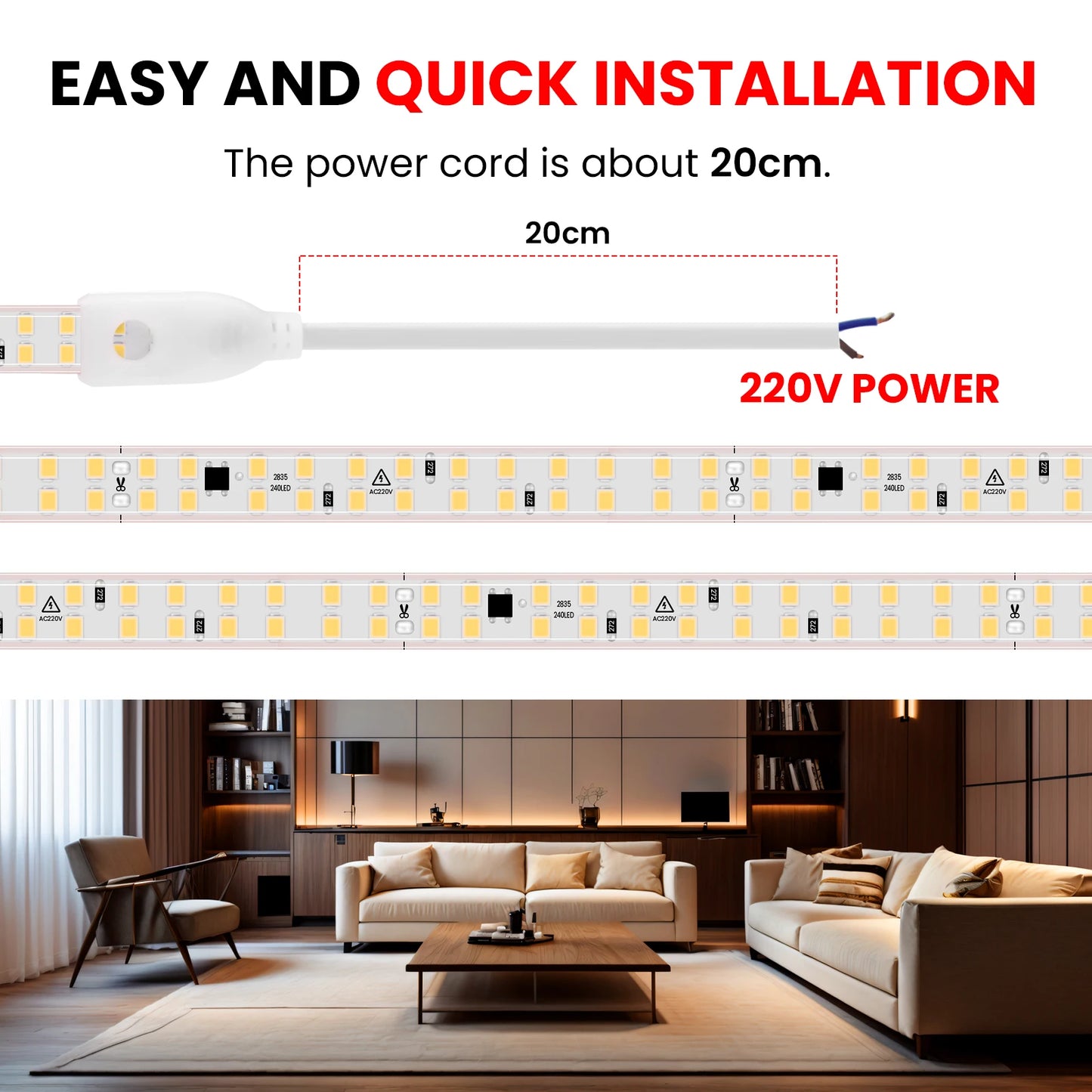 230V 240LED/m Strip Light Wire Switch Power Kit