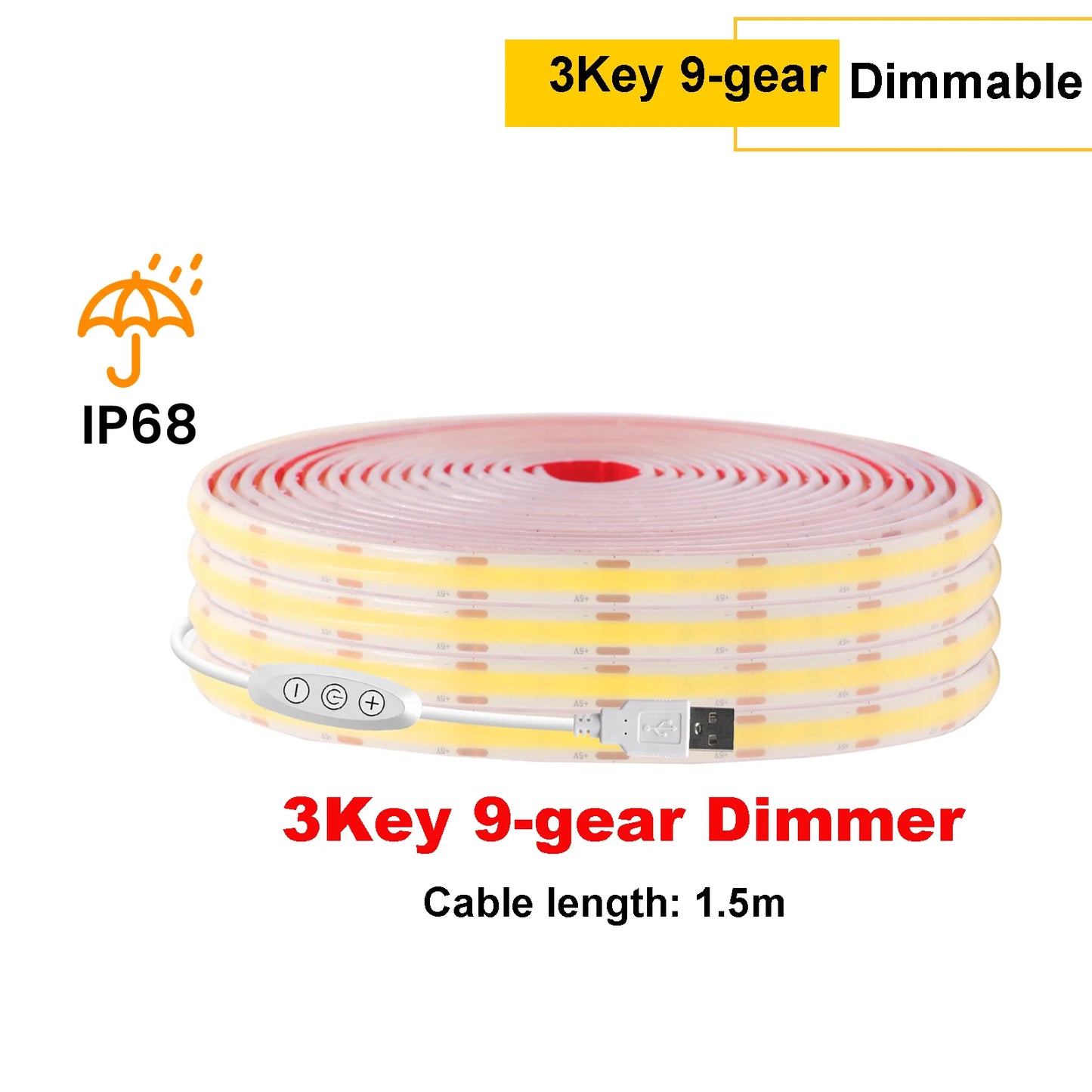 IP68 Waterproof USB COB LED Strip Light 5V 320LEDs