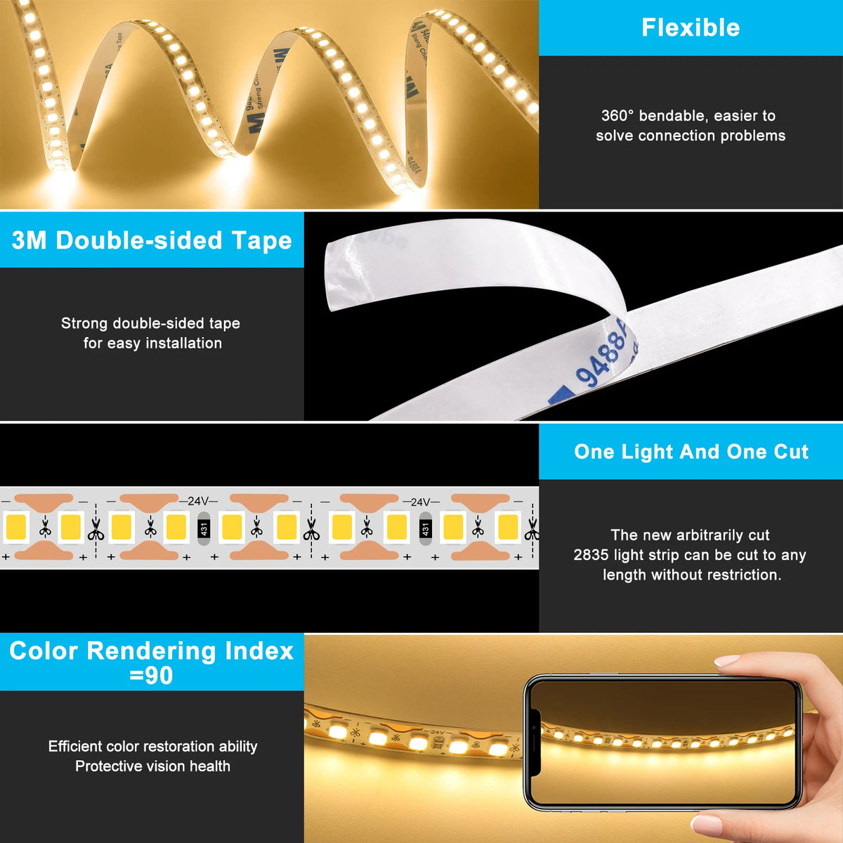 24V 5m 10m/Roll LED Strip Light High Bright 180LEDs/M