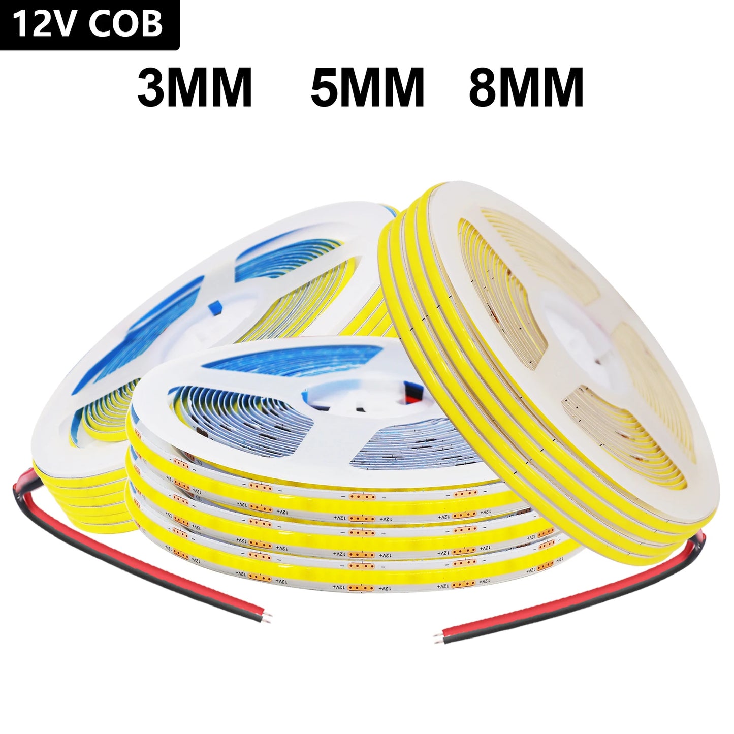 3mm 5mm 8mm COB LED Strip Light 5V 12V 320LEDs/m High Density