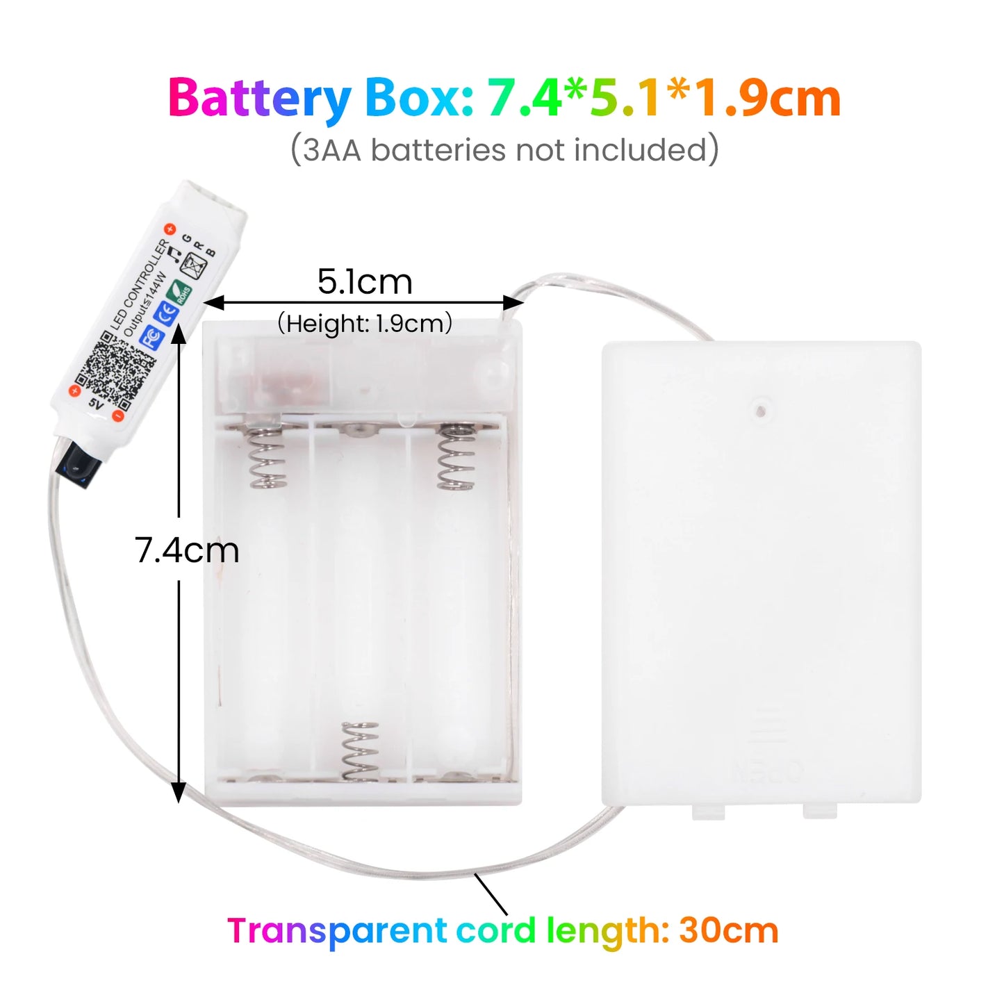 5V RGB Neon Strip Light 1M 2M 3M 3AA Battery Box