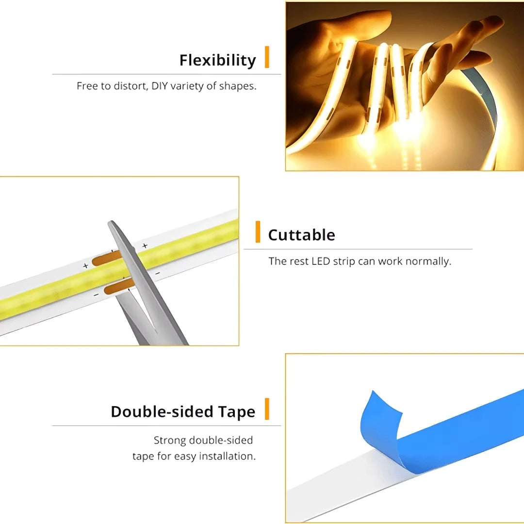 LED COB Light Strip Touch Dimmer Flexible Diode Tape
