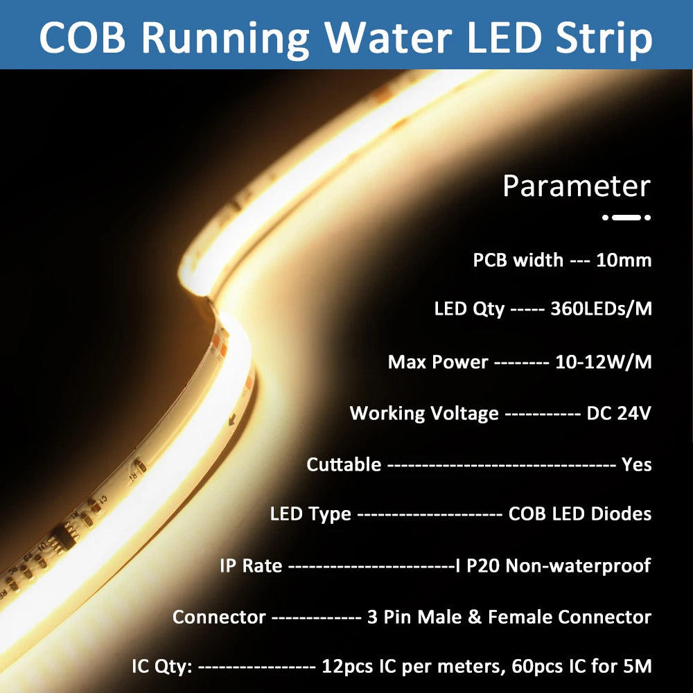 COB Running Water Flow Stair LED Strip Light with  Motion Sensor