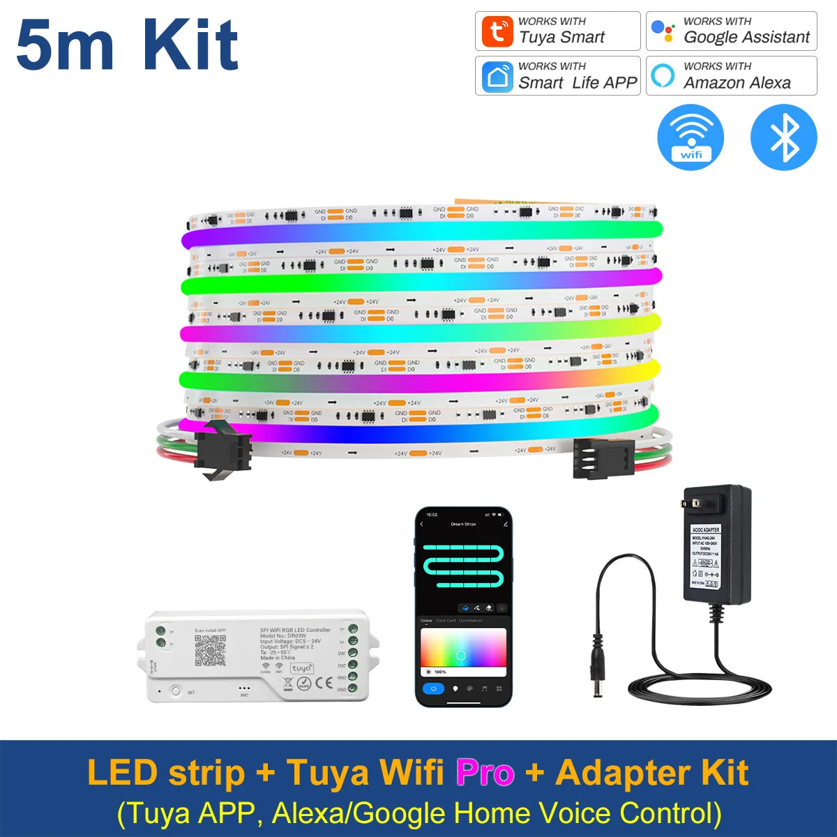 Tuya Wifi RGB-IC COB LED Strip Dream RGB Color Smart Life