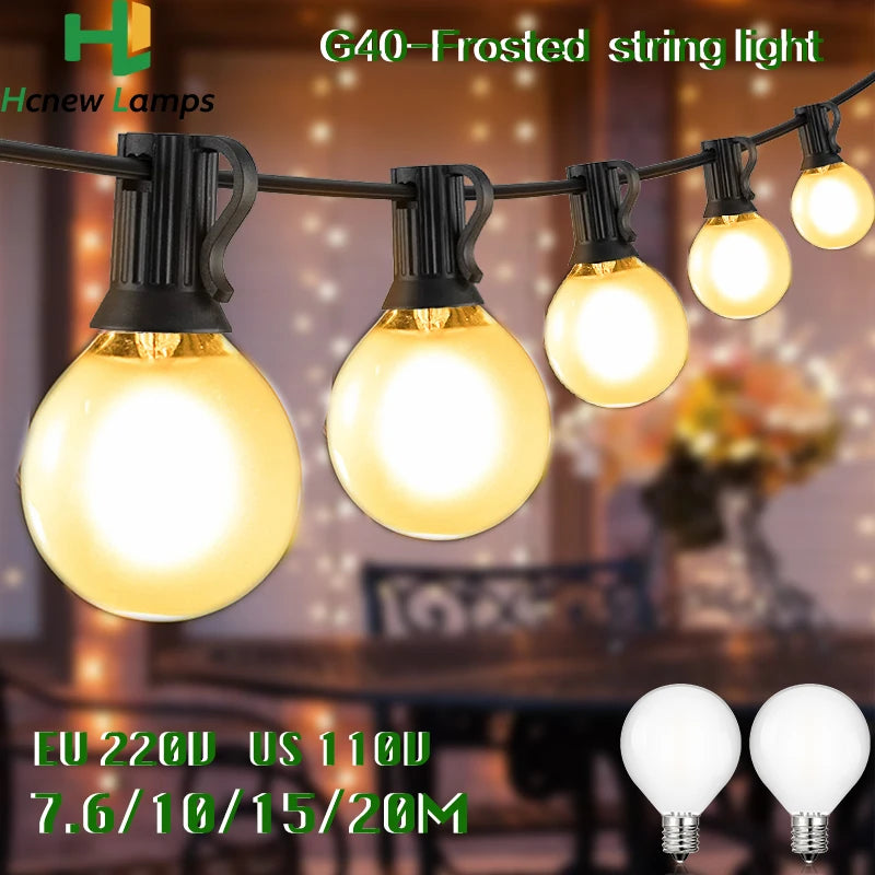 Vintage G40 Frosted Milky Glass String Lights Outdoor