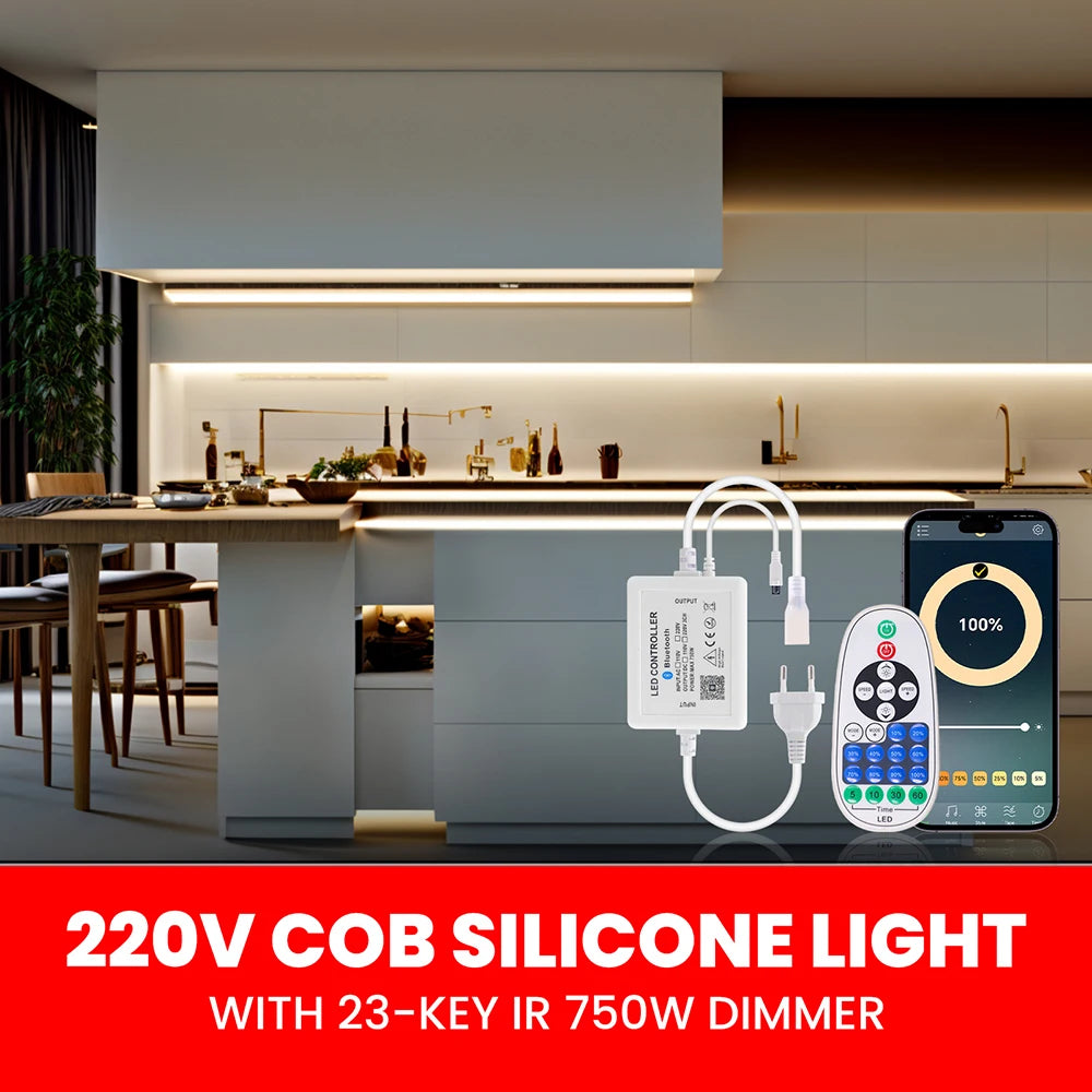 220V Dimmable COB LED Strip Light WIFI Bluetooth Wall Touch