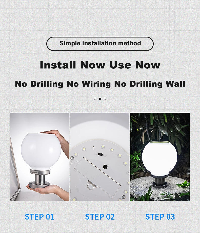 40CM LED Solar Column Head Light Courtyard Corner Light