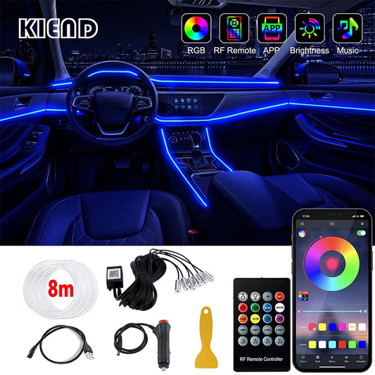 LED Car Interior Ambient Strip Lights RGB Fiber Optic Atmosphere