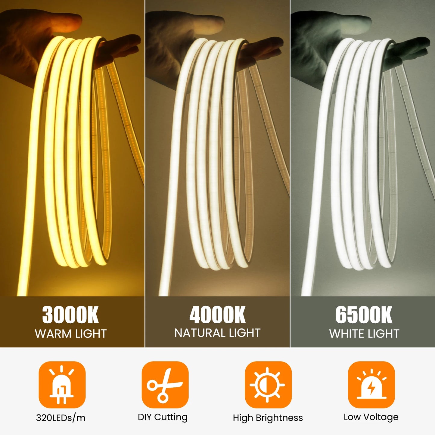 DC 24V COB Solar Neon Light Strips 320LEDs 480LEDs Lighting