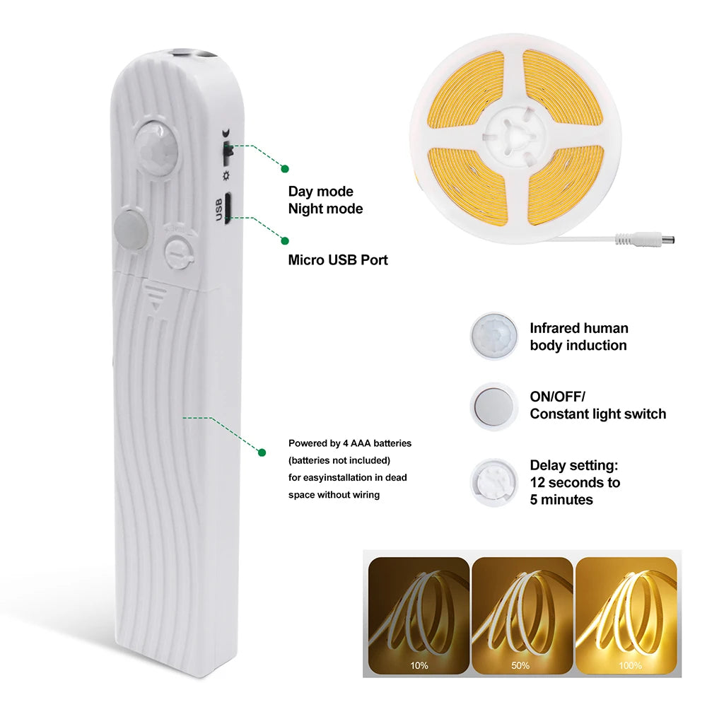 5V 3mm 5mm 8mm COB LED Strip Lights USB Motion Sensor