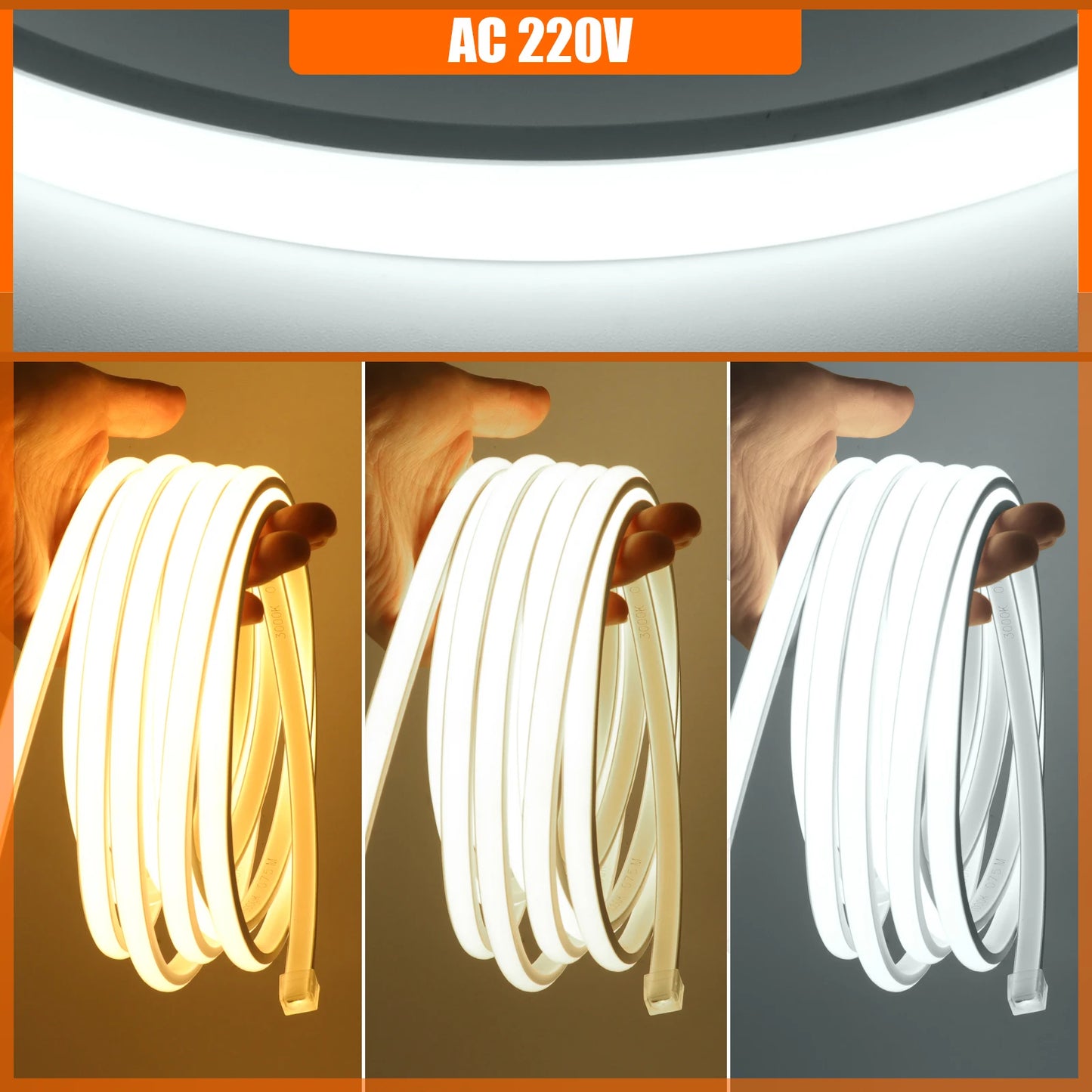 AC 220V Waterproof COB LED Strip Light With EU Switch Plug