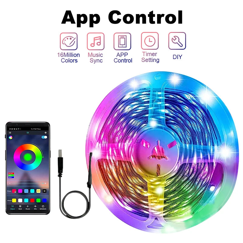 USB LED Strip Lights 20M RGB5050 Music Sync Remote Control