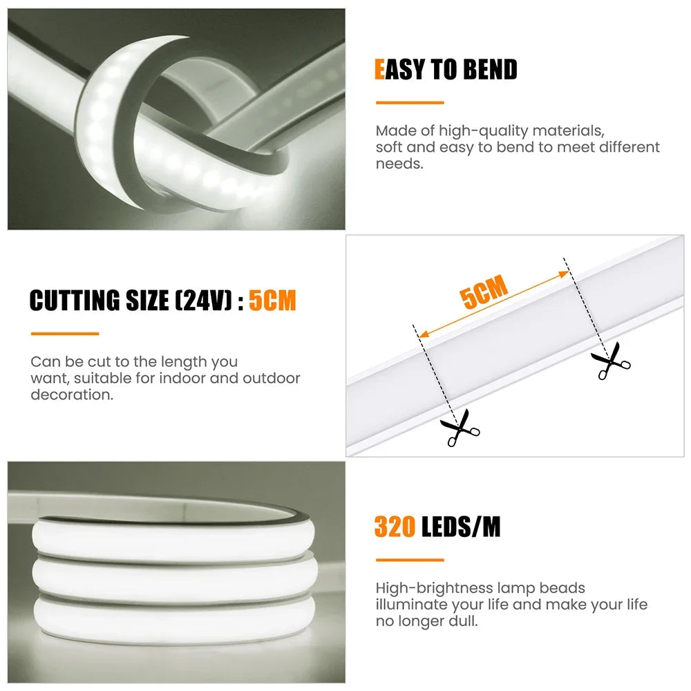 Solar Strip Light 24V COB Solar Neon Light Strips Waterproof