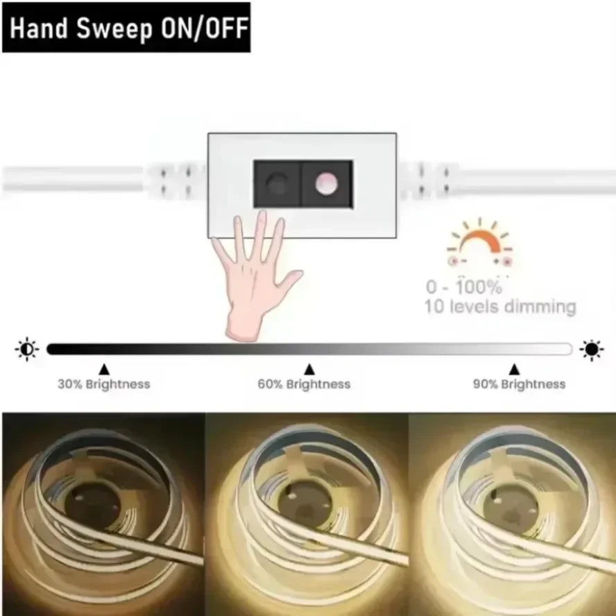 Dimmable 5V USB 5m COB LED Strip Light with Hand Scan Dimmable Touch Sensor