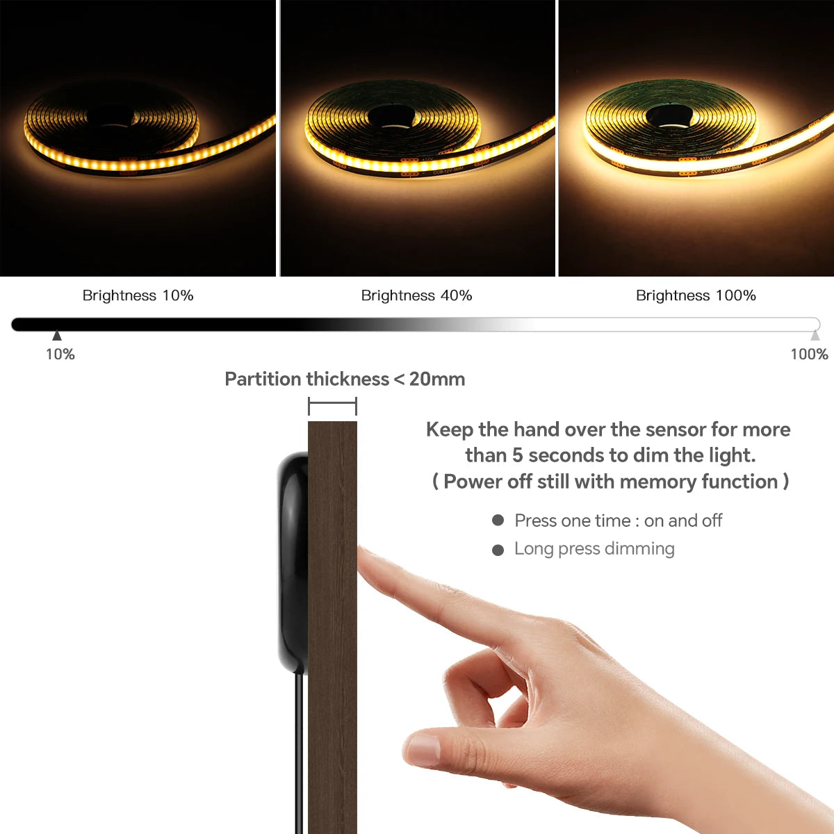 Touch Dimmable Black PCB LED Strip Light COB Tape