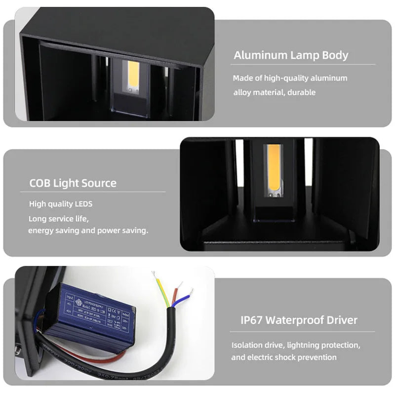 Aluminum Led Outdoor Wall Light Waterproof Porch Garden Lights