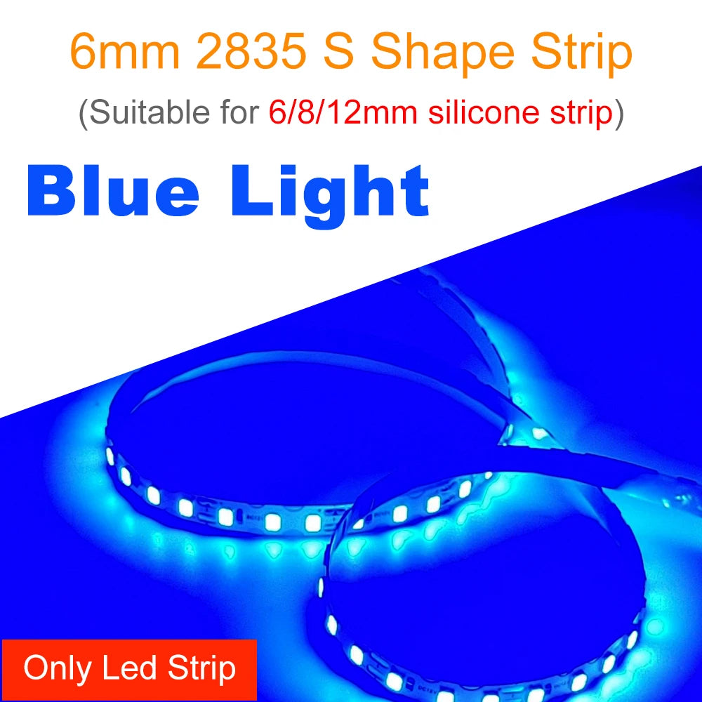 6mm Width DC12V 2835 S Shape LED Strip Flexible Foldable Tape Light