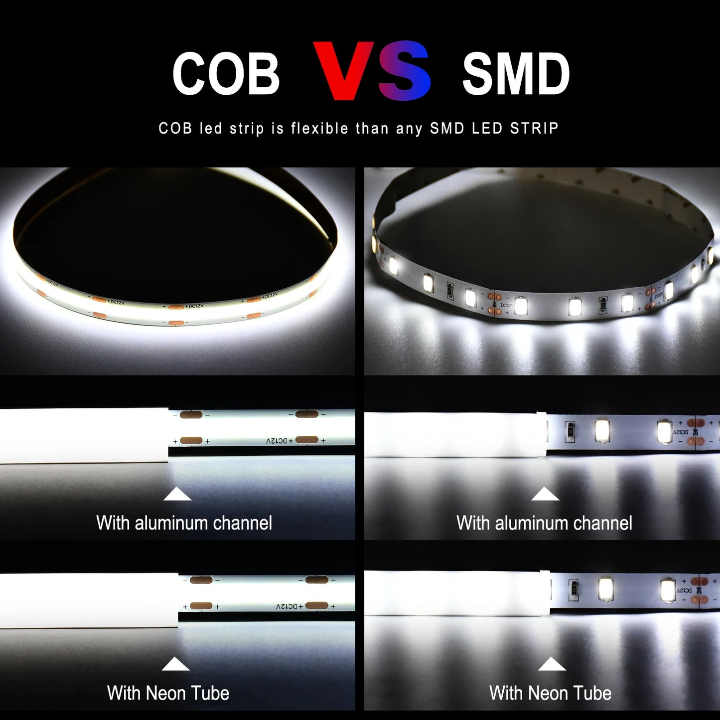 COB LED Strip Lights 320 480 LEDs Flexible 5mm 8mm FOB Tape Light