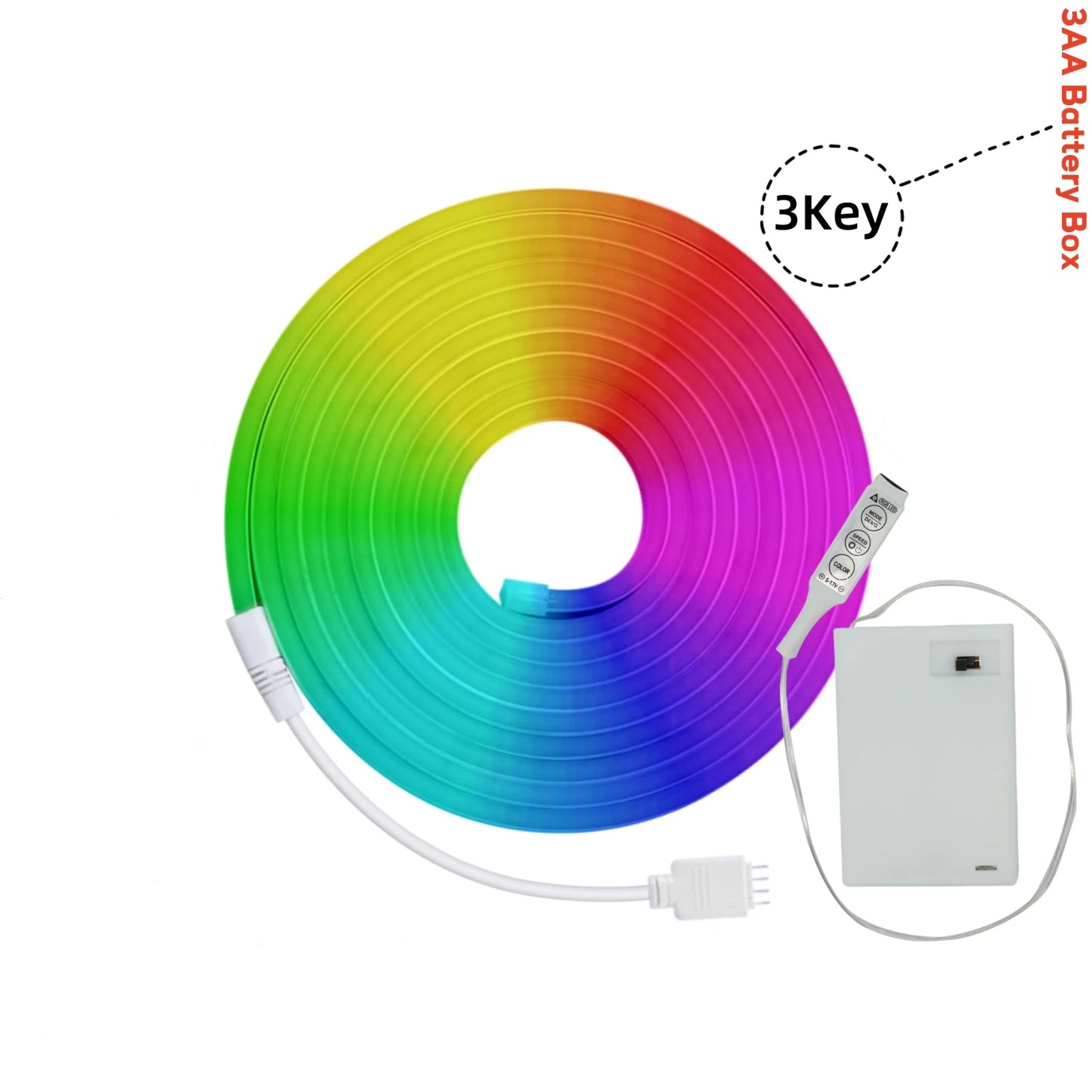 5V RGB Neon Strip Light 1M 2M 3M 3AA Battery Box