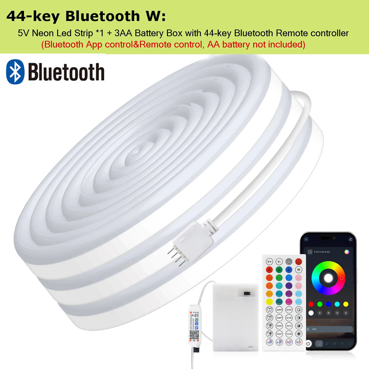 3AA Battery Powered 5V RGB Color-changing LED Neon Strip Light