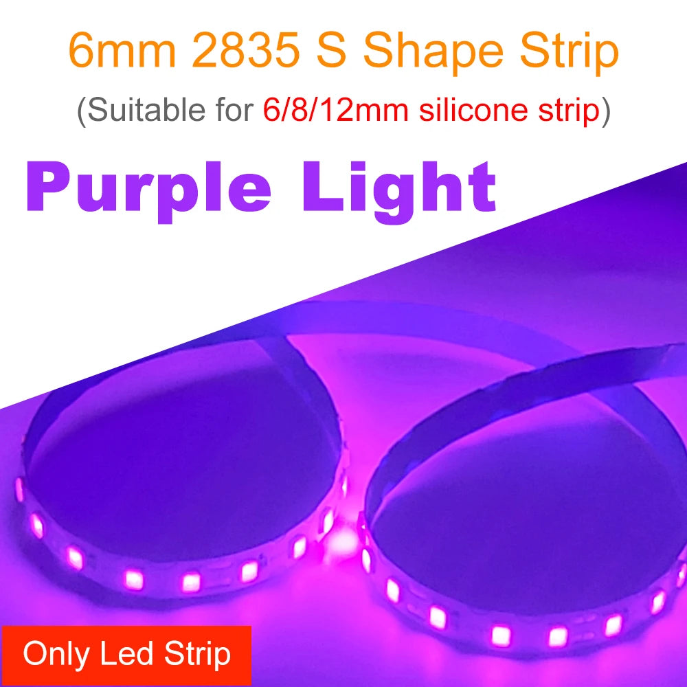 6mm Width DC12V 2835 S Shape LED Strip Flexible Foldable Tape Light