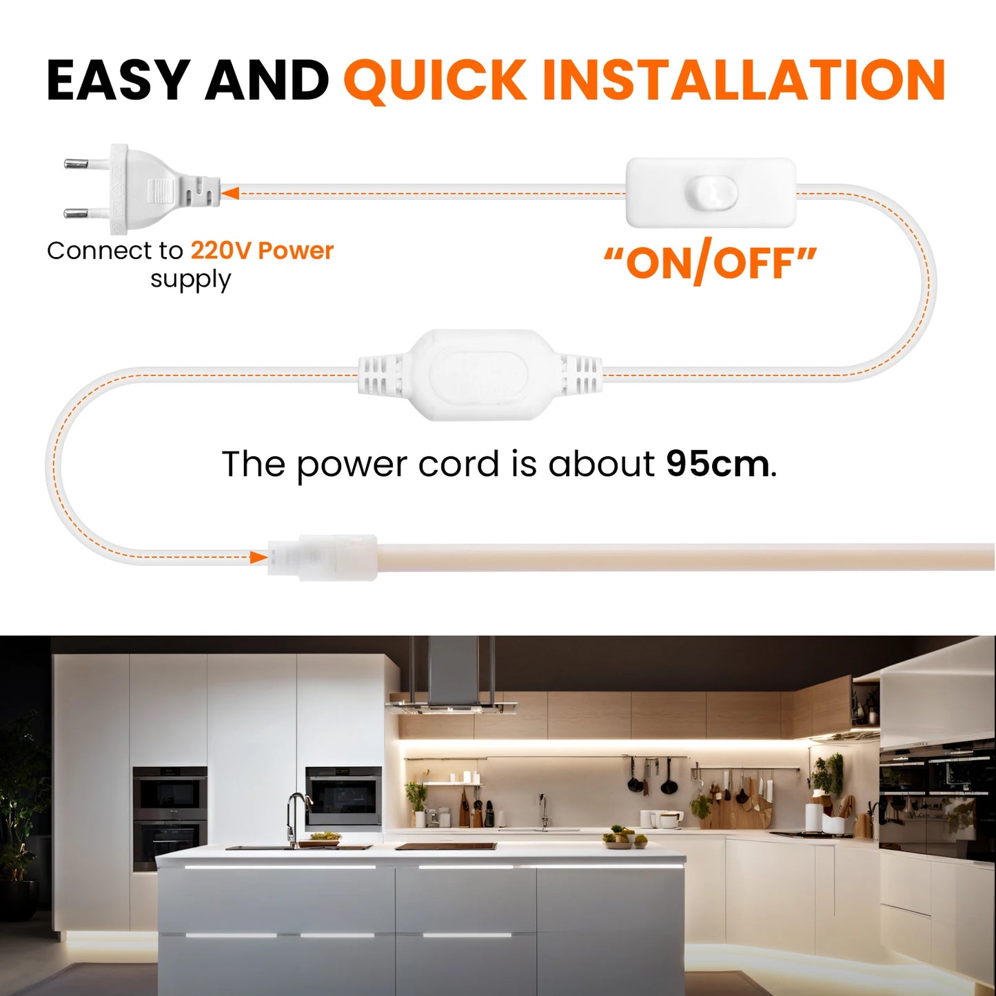 Waterproof COB LED Strip Light With EU Switch Plug